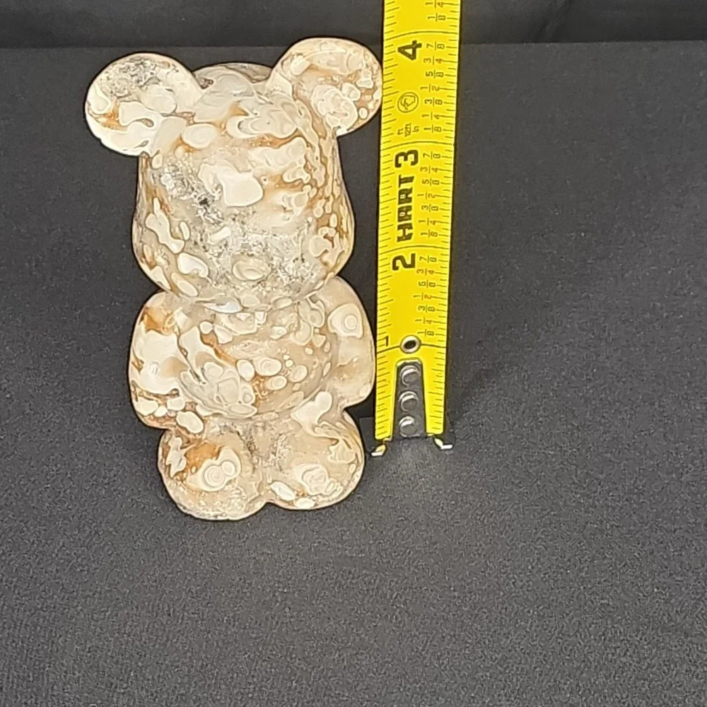 235 g a teddy bear figurine, made from stone jasper or a similar agate material.